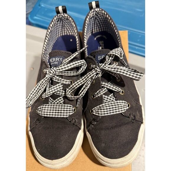Women's Crest Vibe Gingham Black Sperry Top-Sider Memory Foam Sneaker Size 8.5 - Picture 1 of 11
